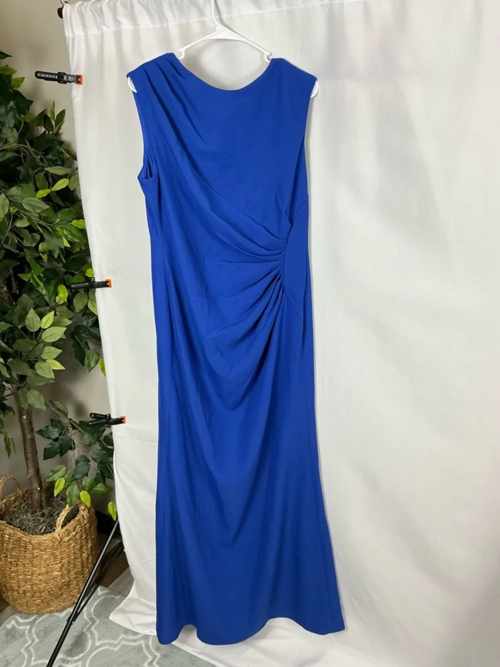 ALFRED SUNG Cobalt Blue Cap Sleeve Crepe Maxi Dress - Picture 2 of 6